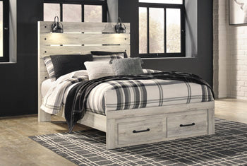Cambeck Whitewash Queen Panel Bed With 2 Storage Drawers