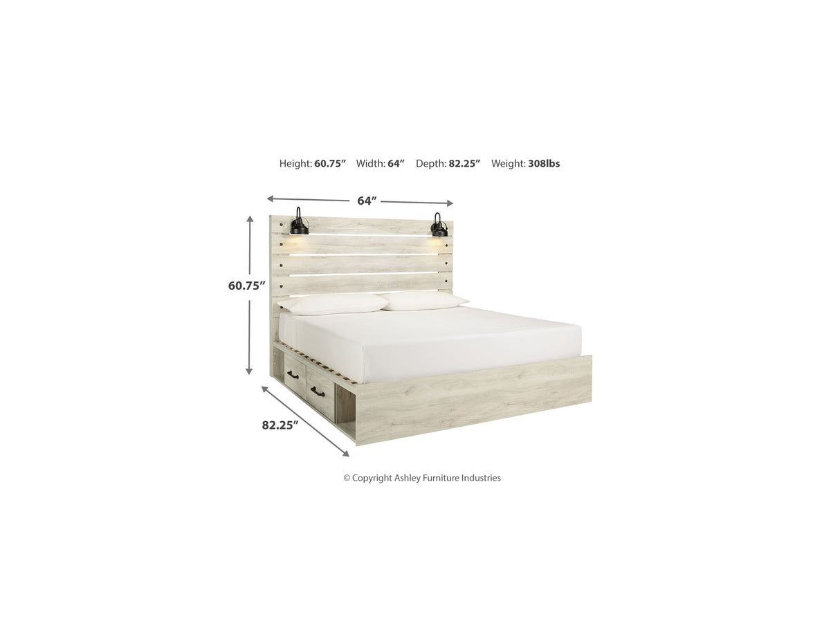 Cambeck Whitewash King Panel Bed With Storage, Chest And 2 Nightstands