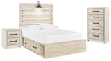 Cambeck Whitewash Full Panel Bed With Storage, Chest And Nightstand