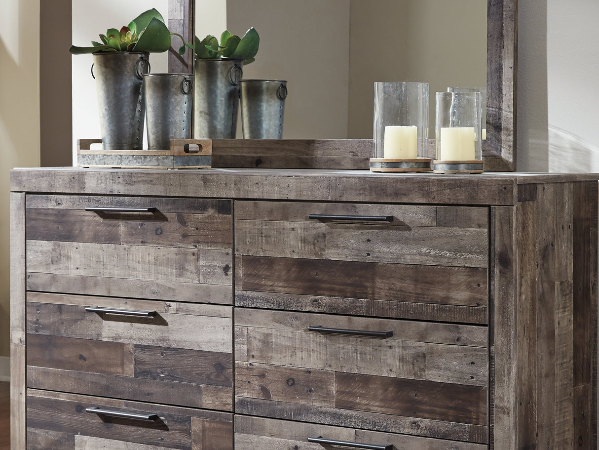 Derekson Multi Gray King Panel Storage Bed, Dresser And Mirror