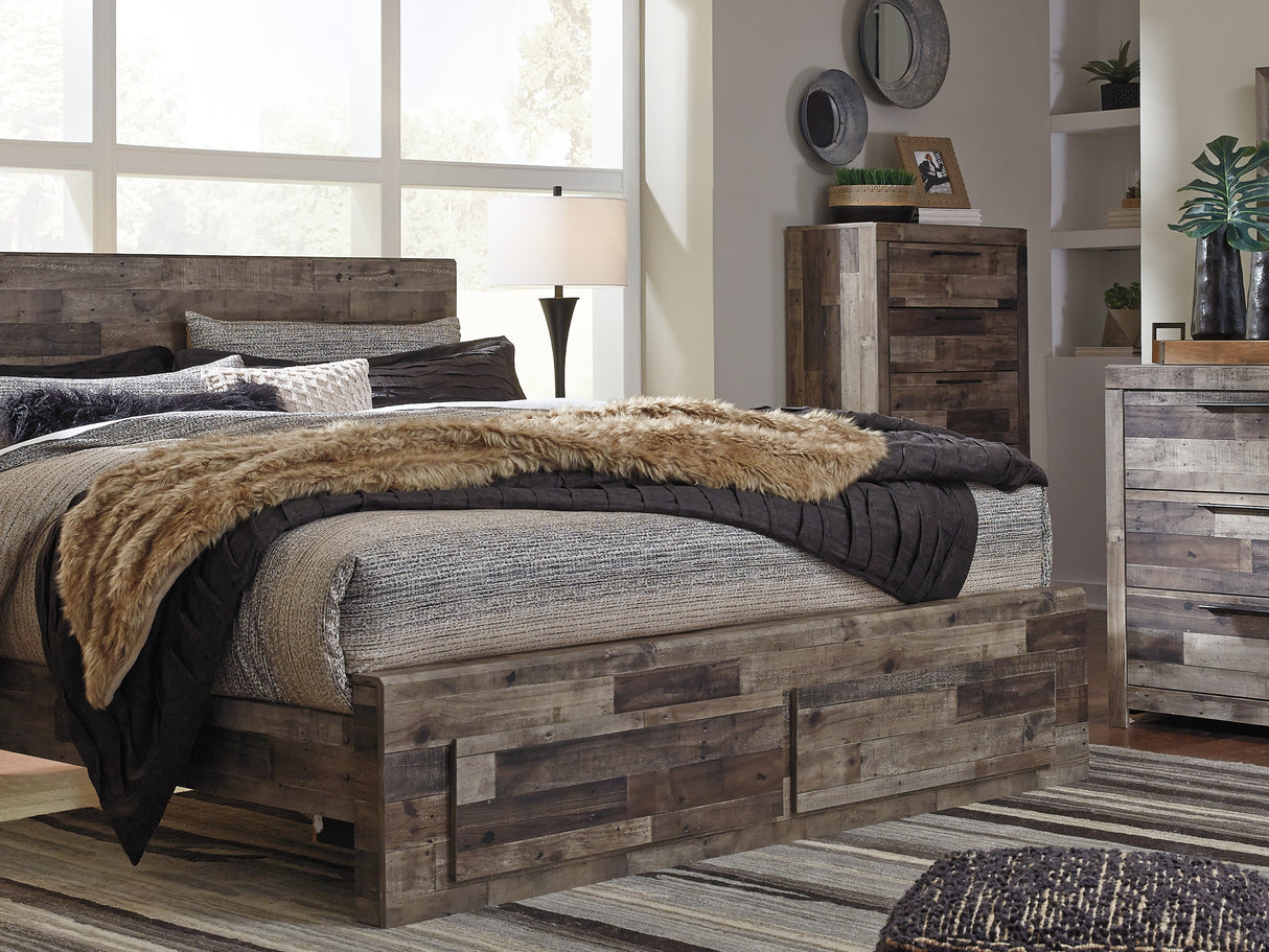 Derekson Multi Gray King Panel Bed With 2 Storage Drawers