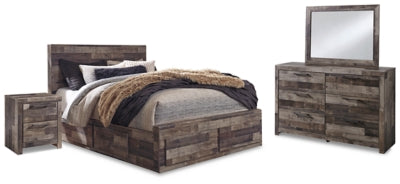 Derekson Multi Gray Queen Panel Storage Bed, Dresser, Mirror And 2 Nightstands