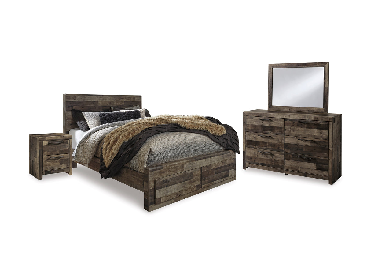 Derekson Multi Gray Queen Panel Storage Bed With Mirrored Dresser And Nightstand