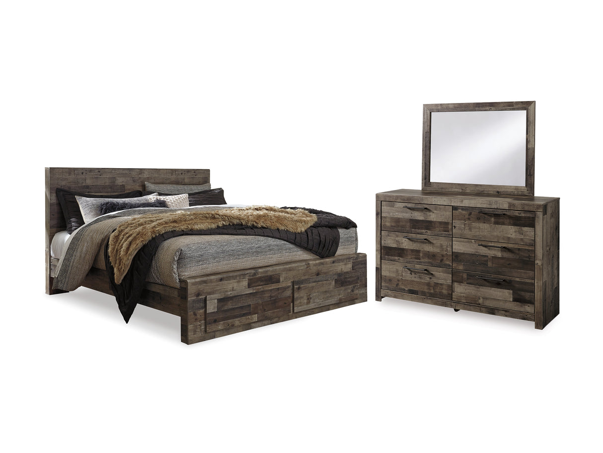 Derekson Multi Gray King Panel Storage Bed, Dresser And Mirror