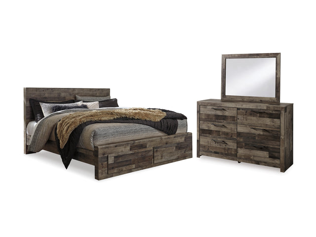 Derekson Multi Gray King Panel Storage Bed, Dresser And Mirror