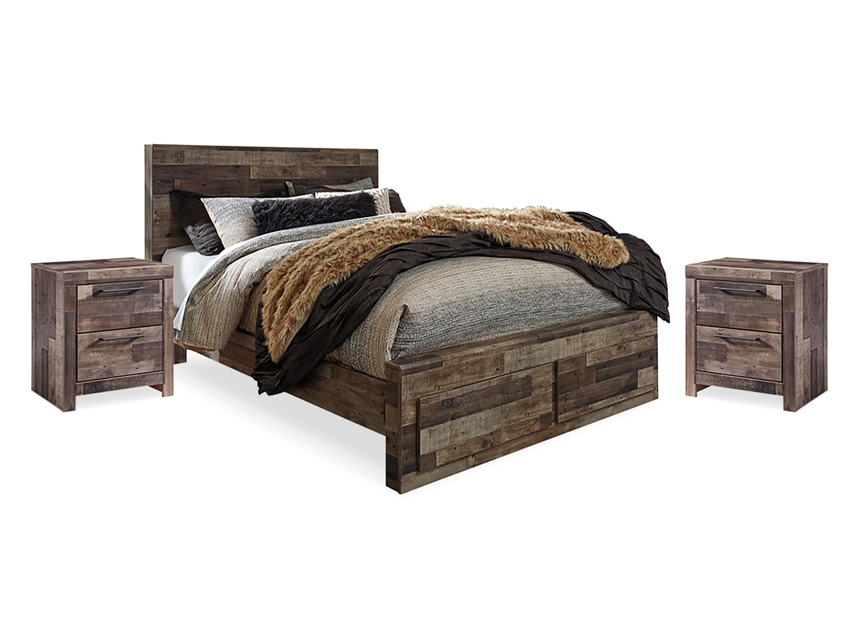Derekson Multi Gray Queen Panel Storage Bed And 2 Nightstands