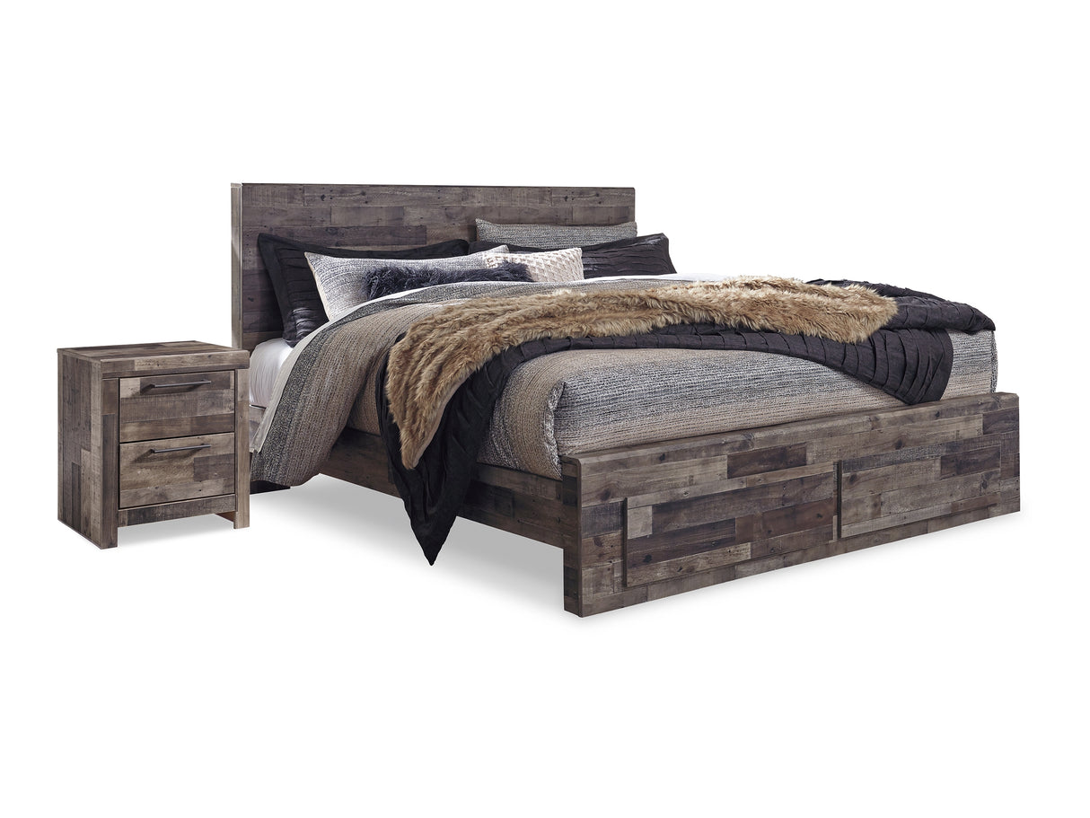 Derekson Multi Gray King Panel Storage Bed And 2 Nightstands
