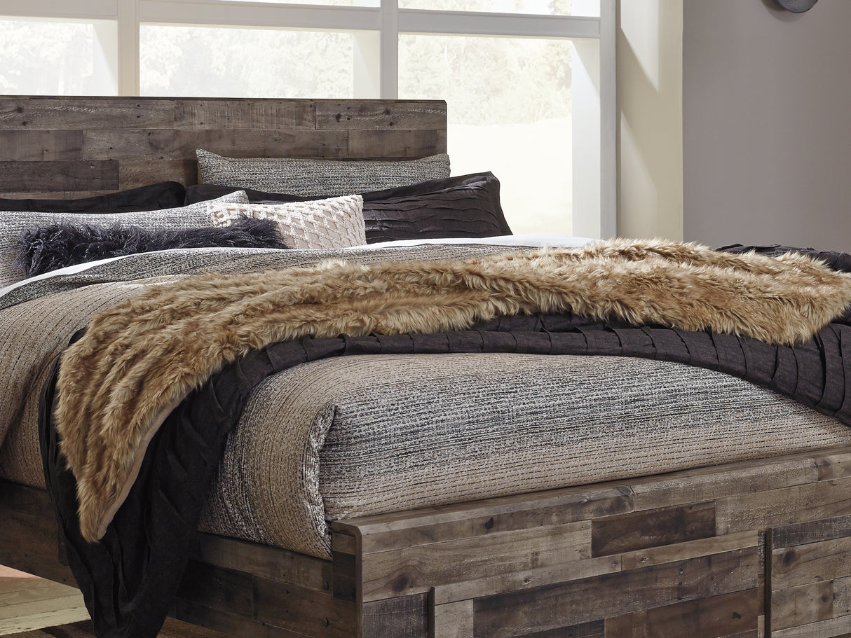 Derekson Multi Gray King Panel Storage Bed, Dresser And Mirror