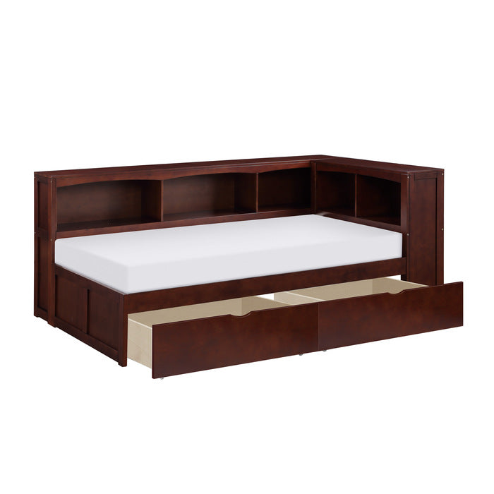 Rowe Dark Cherry Twin Bookcase Corner Bed With Storage Boxes