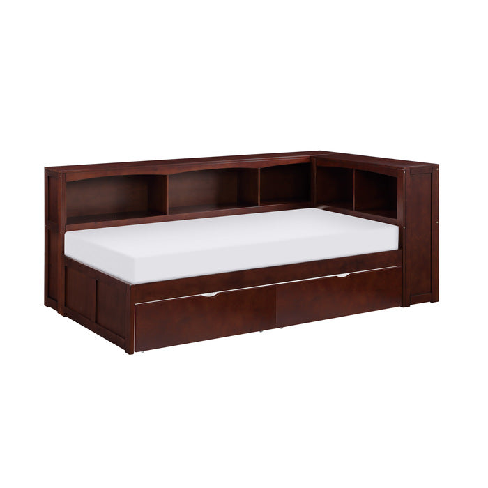 Rowe Dark Cherry Twin Bookcase Corner Bed With Storage Boxes