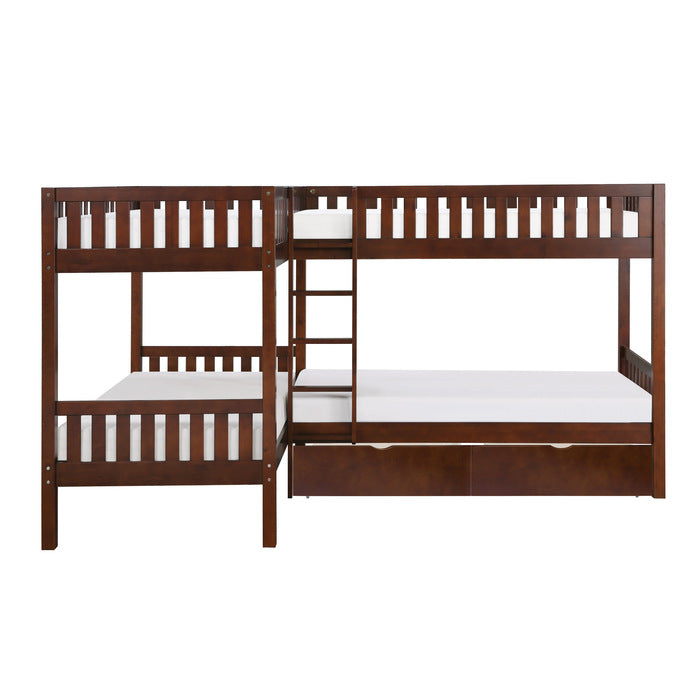 Rowe Dark Cherry Corner Bunk Bed With Storage Boxes