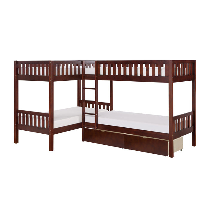 Rowe Dark Cherry Corner Bunk Bed With Storage Boxes