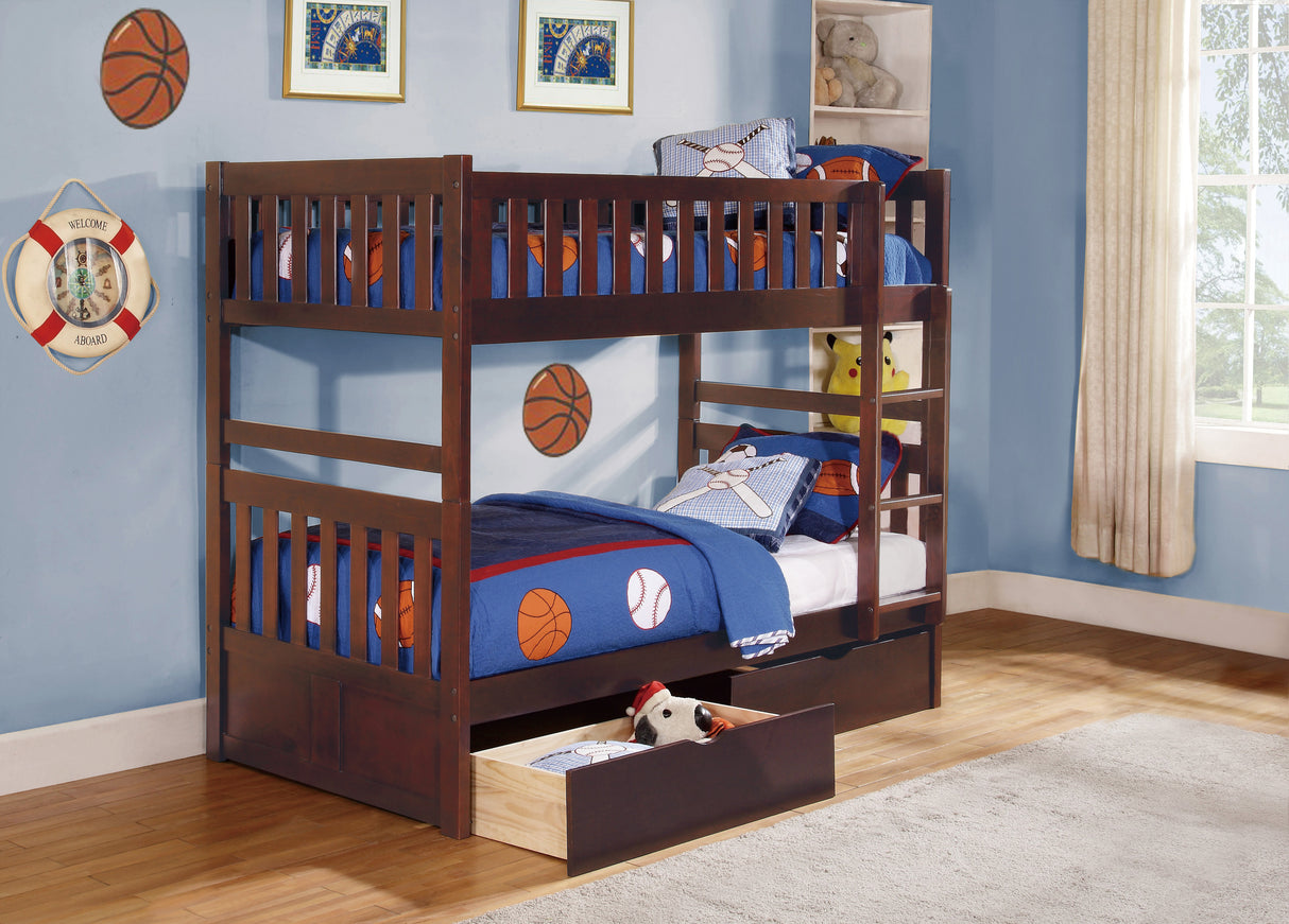 Rowe Dark Cherry Twin/Twin Bunk Bed With Storage Boxes