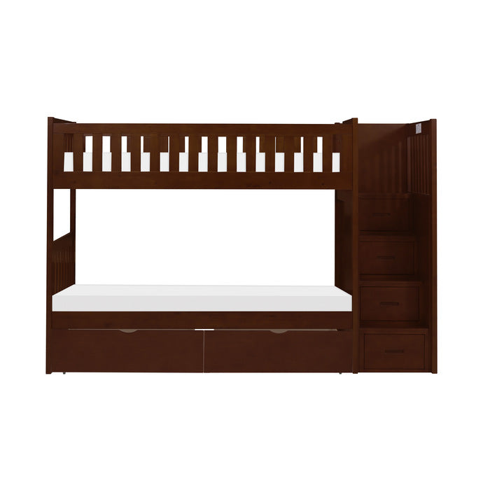 Rowe Dark Cherry Twin/Twin Step Bunk Bed With Storage Boxes