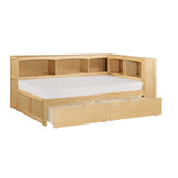 Bartly Natural Pine Twin Bookcase Corner Bed With Storage Boxes