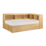 Bartly Natural Pine Twin Bookcase Corner Bed With Storage Boxes
