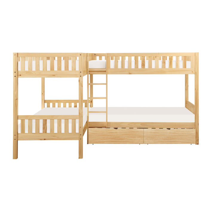 Bartly Natural Pine Corner Bunk Bed With Storage Boxes