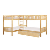 Bartly Natural Pine Corner Bunk Bed With Storage Boxes