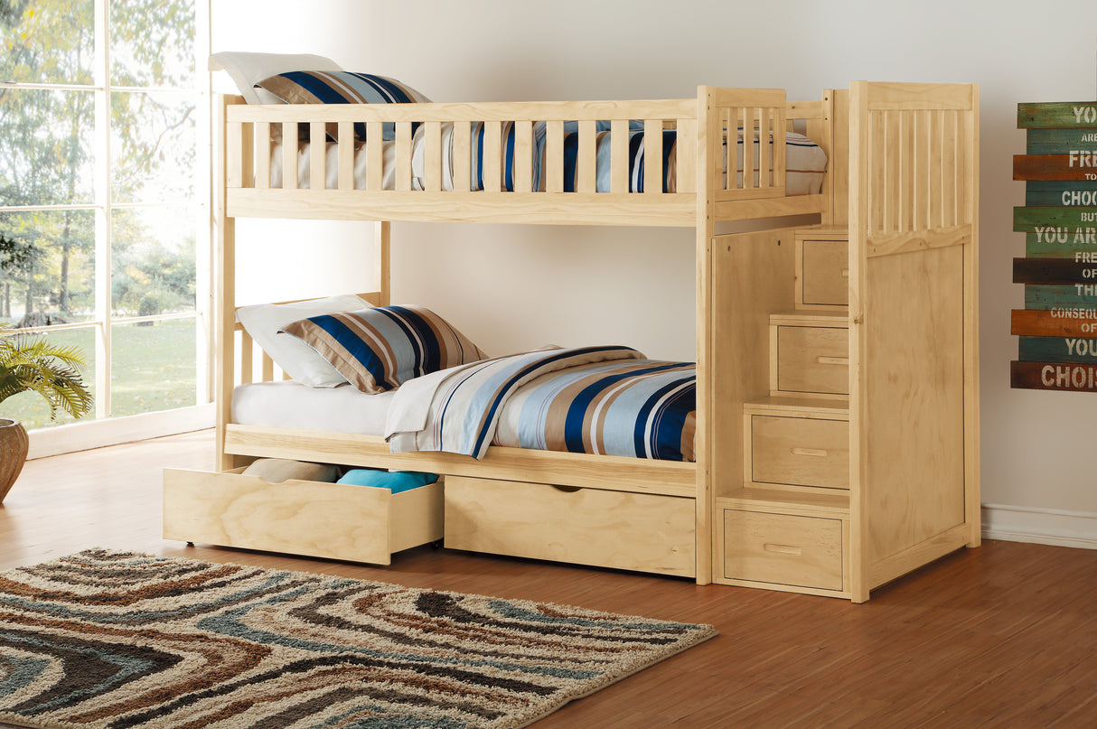 Bartly Natural Pine Twin/Twin Step Bunk Bed With Storage Boxes