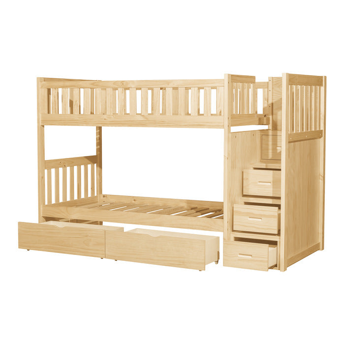 Bartly Natural Pine Twin/Twin Step Bunk Bed With Storage Boxes