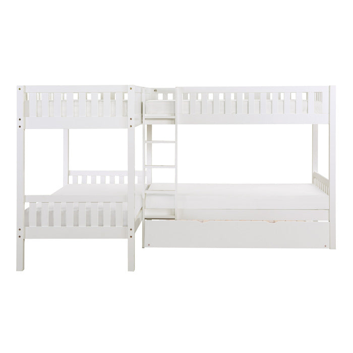 Galen White Corner Bunk Bed With Twin Trundle