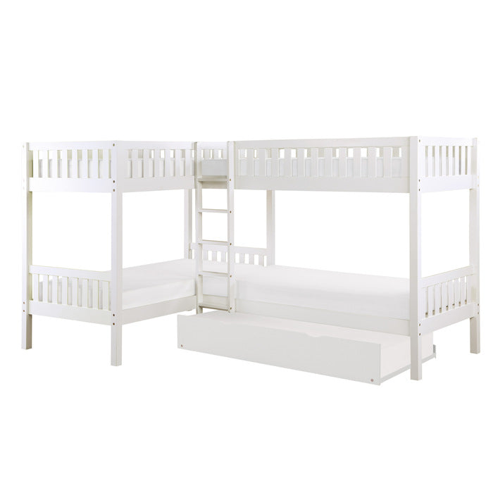Galen White Corner Bunk Bed With Twin Trundle