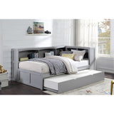 Orion Gray Twin Bookcase Corner Bed With Trundle