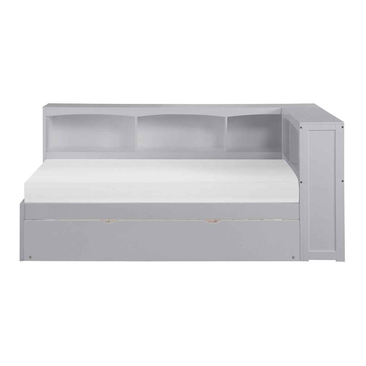 Orion Gray Twin Bookcase Corner Bed With Trundle