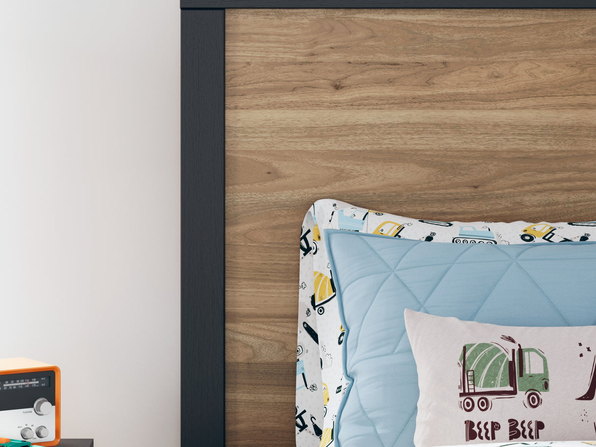 Vertani Black Twin Panel Bed, Dresser And Mirror