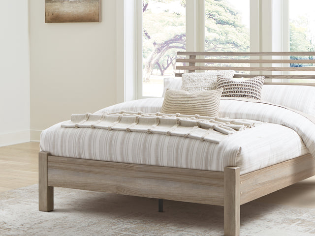 Hasbrick Tan Queen Slat Panel Bed