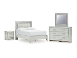 Zyniden Silver Full Panel Bed, Dresser, Mirror And Nightstand