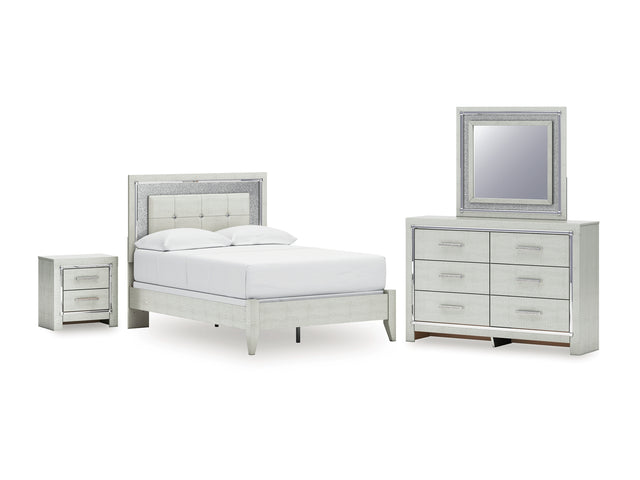 Zyniden Silver Full Panel Bed, Dresser, Mirror And Nightstand