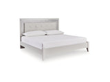 Zyniden Silver Queen Upholstered Panel Bed, Dresser, Mirror, Chest And 2 Nightstands