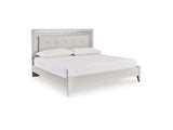 Zyniden Silver King Upholstered Panel Bed, Dresser And Mirror