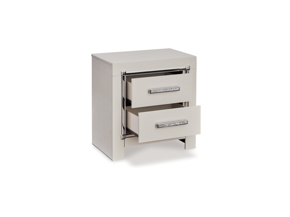 Zyniden Silver Full Panel Bed, Dresser, Mirror And Nightstand