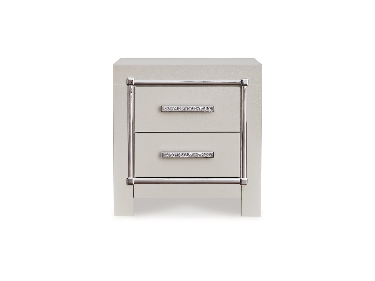 Zyniden Silver Full Panel Headboard Bed, Dresser, Mirror, Chest And Nightstand