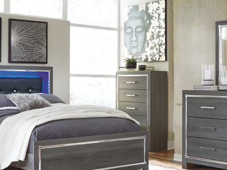 Lodanna Gray Queen Upholstered Panel Bed, Dresser, Mirror And 2 Nightstands