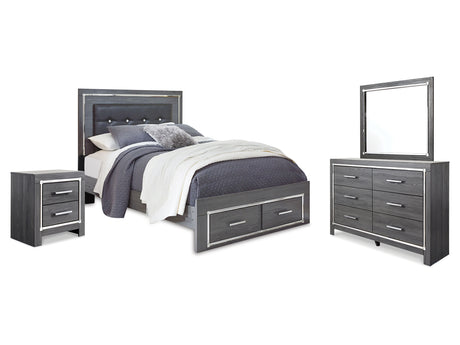 Lodanna Gray Queen Upholstered Panel Storage Bed, Dresser, Mirror, And Nightstand