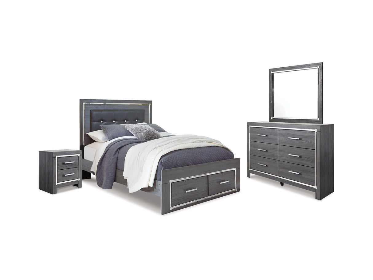 Lodanna Gray Queen Panel Storage Bed With Mirrored Dresser And Nightstand