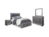 Lodanna Gray Queen Panel Storage Bed With Mirrored Dresser And Nightstand