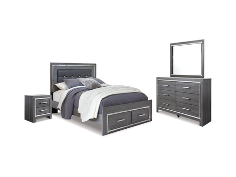 Lodanna Gray Queen Panel Storage Bed With Mirrored Dresser And Nightstand