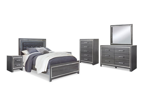 Lodanna Gray Queen Upholstered Panel Bed, Dresser, Mirror And 2 Nightstands