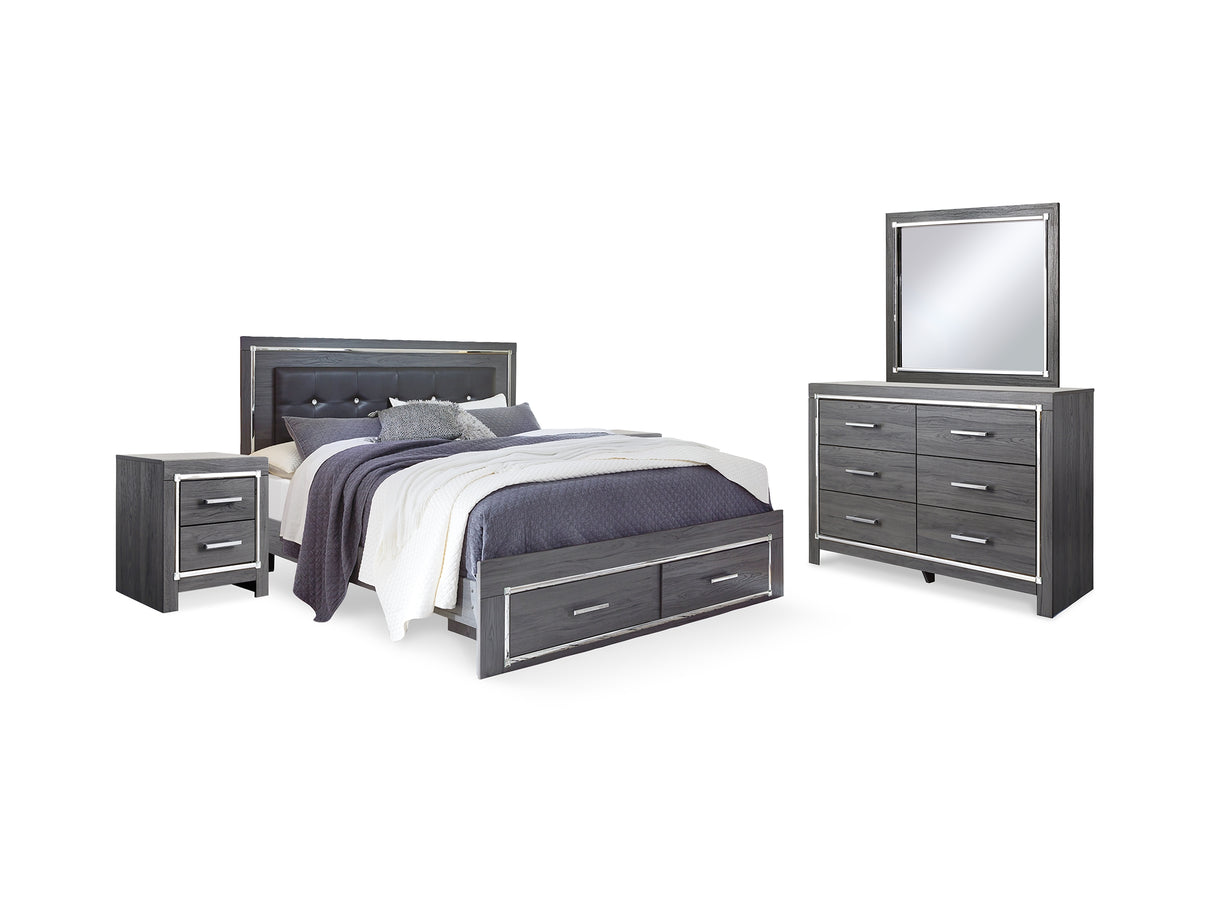 Lodanna Gray King Storage Bed, Dresser, Mirror And 2 Nightstands