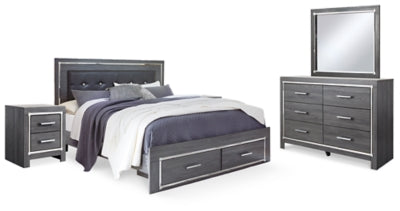 Lodanna Gray King Storage Bed, Dresser, Mirror And 2 Nightstands