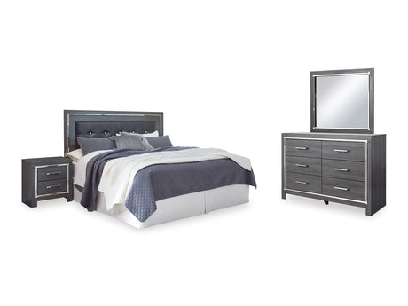 Lodanna Gray King Upholstered Panel Headboard, Dresser, Mirror, And Nightstand
