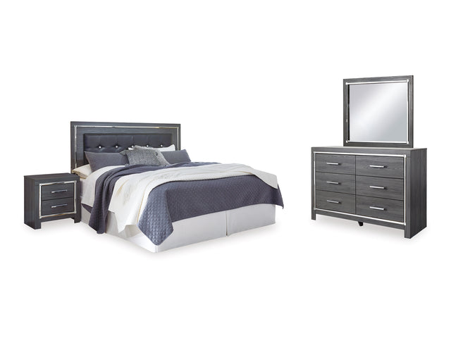 Lodanna Gray King Upholstered Panel Headboard, Dresser, Mirror, And Nightstand