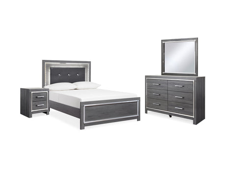 Lodanna Gray Full Upholstered Panel Bed, Dresser, Mirror, And Nightstand