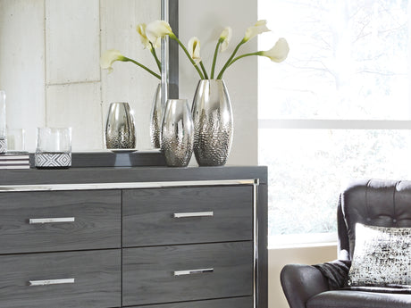 Lodanna Gray Queen Upholstered Panel Storage Bed, Dresser, Mirror, And Nightstand