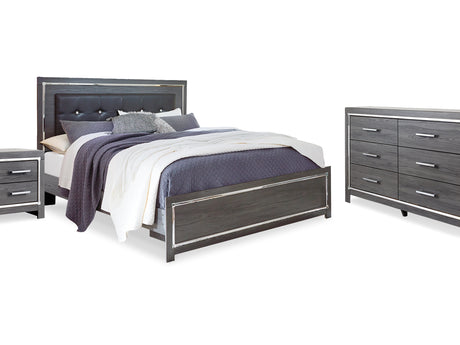 Lodanna Gray King Upholstered Panel Bed, Dresser And Nightstand