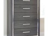 Lodanna Gray King Upholstered Storage Bed, Dresser, Mirror, Chest And 2 Nightstands
